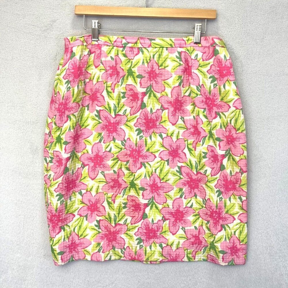 Talbots 100% Silk Floral Pencil Skirt Size 16P Colorful Tropical Resortwear Knee
